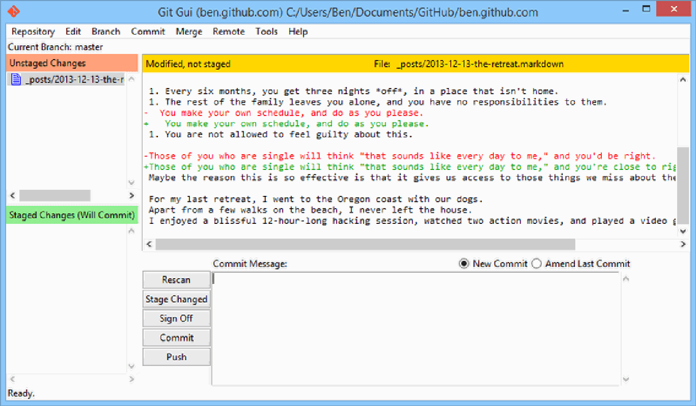Figure 1-2 The git-gui commit tool interface