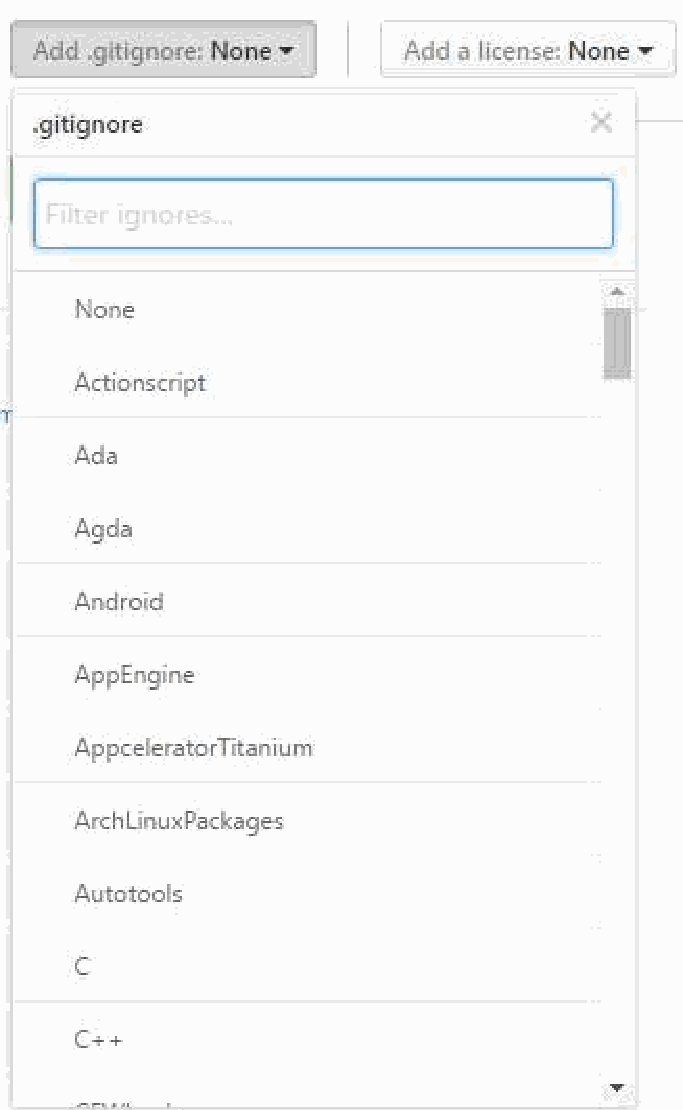 Pre-filled .gitignore templates dropdown in GitHub and Bitbucket