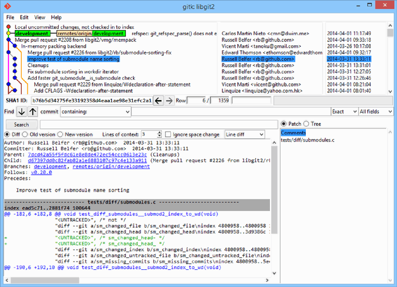 Figure 1-1 The gitk graphical history viewer interface