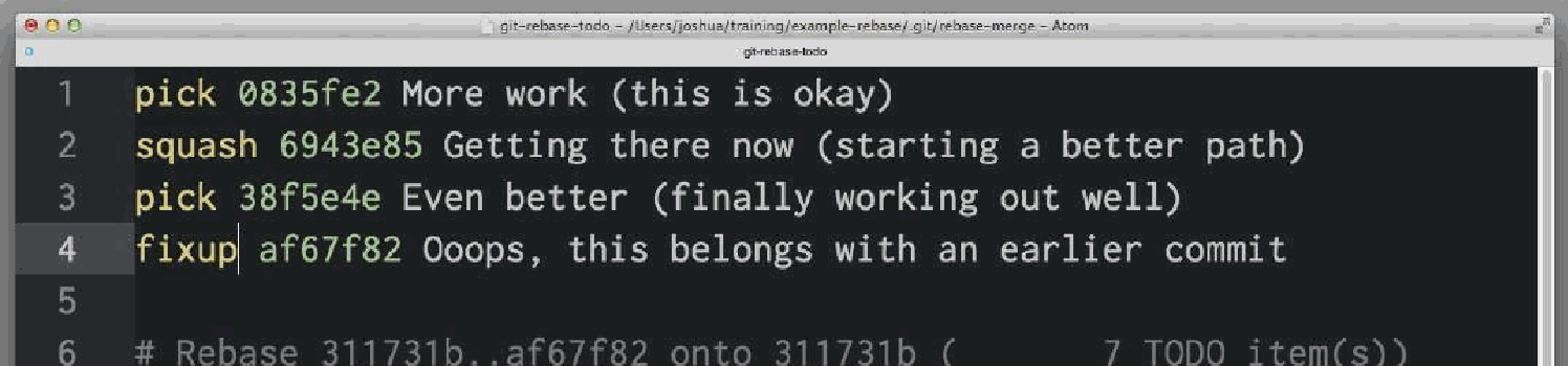 Interactive rebase squashing and fixup commits