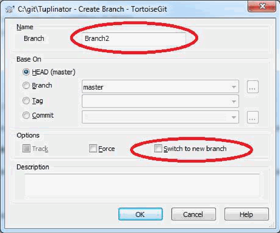 TortoiseGit create branch dialog window