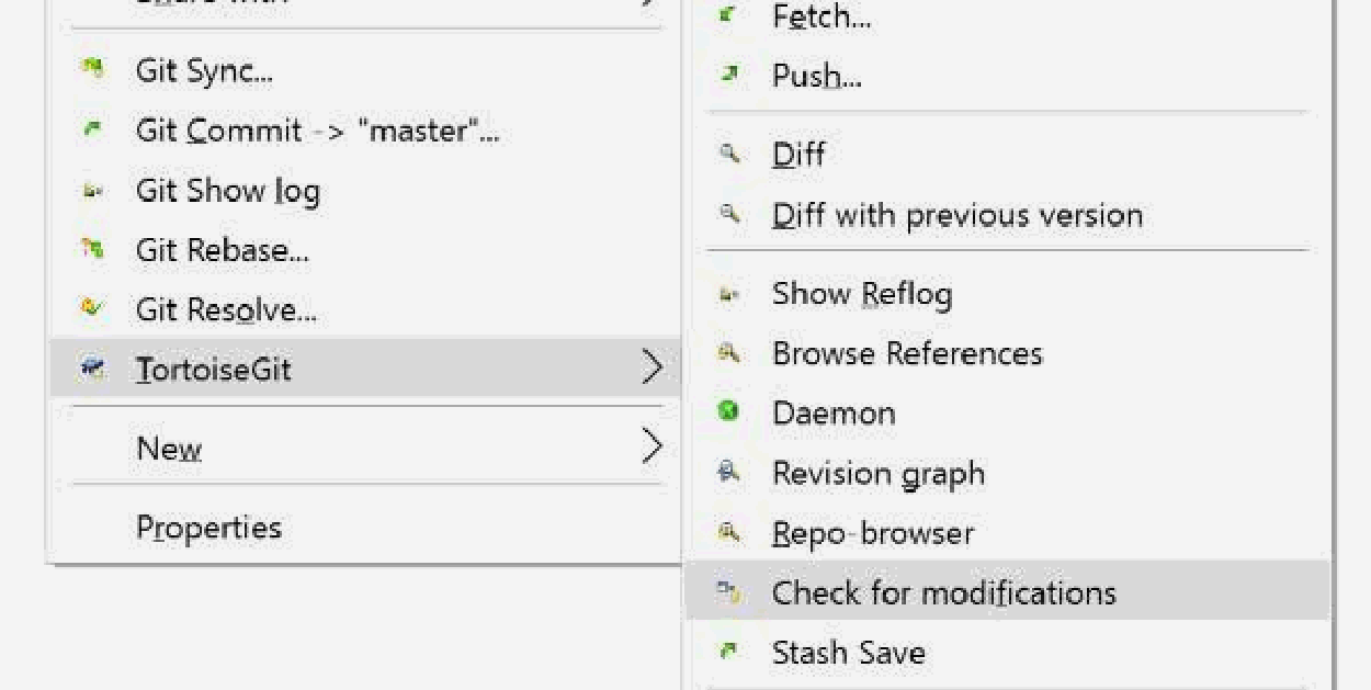 TortoiseGit check for modifications context menu